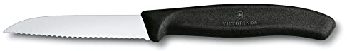 Victorinox, 6.7433, Swiss Classic, Gemüsemesser, Extra scharfe Klinge, mit Wellenschliff, robuster Kunststoff-Griff, Schwarz, Made in Switzerland, Spülmaschinengeeignet
