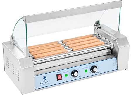 Royal Catering Hot Dog Grill Hot Dog Macchina Hot Dog Maker (5 rotoli, spazio per 8 salsicce, 1.000 W, 2 zone di riscaldamento, acciaio inossidabile) argento
