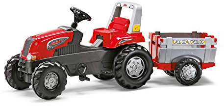 Rolly Toys rollyJunior RT Trettraktor mit Anhänger (Traktor mit Trailer; Motorhaube zum Öffnen; Flüsterreifen; Kinder ab 3 Jahre; Rot, Schwarz) 800261