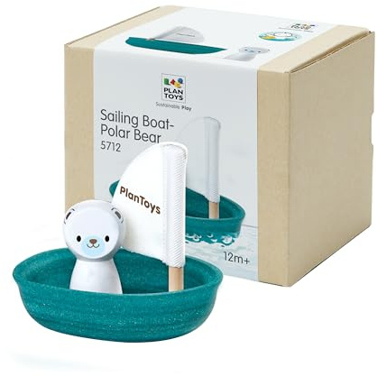 Plan Toys PLTO-5712 - Segelboot mit einem Bär, Minifigure