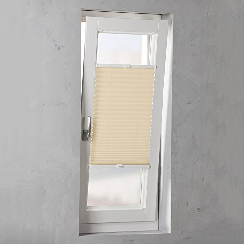 Easy-Shadow - Hochwertiges Plissee verspannt Faltstore in der Farbe beige / Breite 37 cm x Höhe 180 cm / 37x180 cm - Montage im Rahmen in der Glasleiste / Maßanfertigung