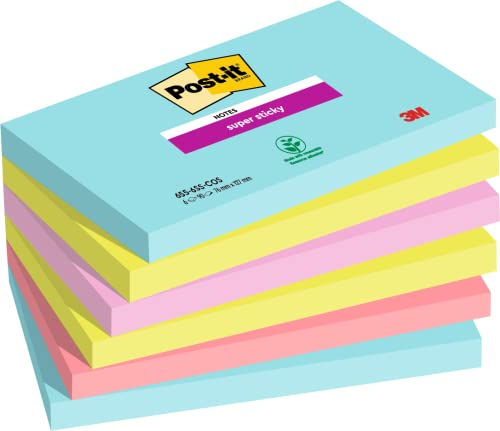 Post-it Super Sticky Notes Cosmic Collection, Packung mit 6 Blöcken, 90 Blatt pro Block, 76 mm x 127 mm, Mehrfarbig- Extra-stark klebende Notizzettel für Notizen