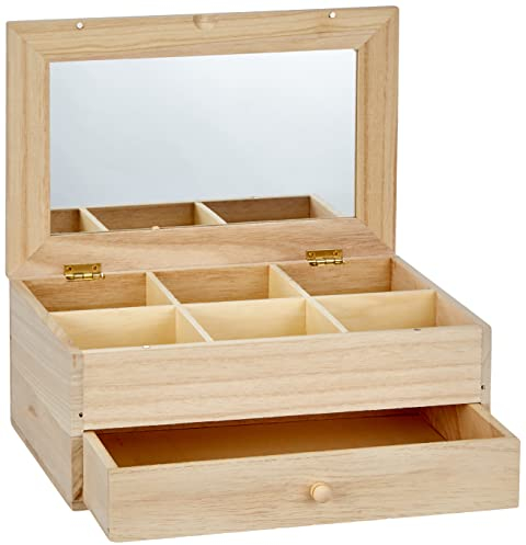 Artemio 6-Case Wooden Jewel Box with Mirror and Drawer, Beige,26 x 17, 5 x 11, 5 cm