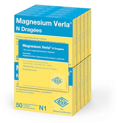 Magnesium Verla N Dragées – Der Klassiker bei Magnesiummangel, organische Magnesiumverbindungen für eine gute Bioverfügbarkeit, magensaftresistent & individuell dosierbar, 20 x 50 St