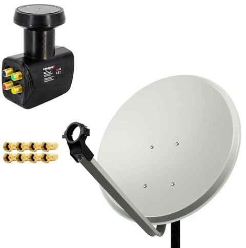 Premium X Satelliten-Komplettanlage 80cm Satellitenschüssel Stahl Hellgrau Satellitenantenne SAT Quad LNB 8X F-Stecker 4 Teilnehmer