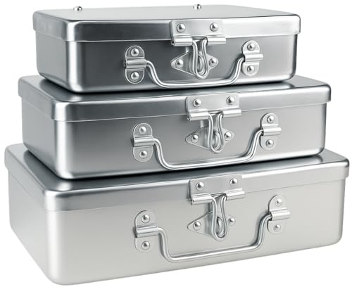 BIN BUDDY 3 Piece Aluminum Storage Boxes | Diverse Sizes | Hinged Lids | Secure Latch | Optional Lock Addition | Small 7, Medium 8, Large 9 Boxes Included