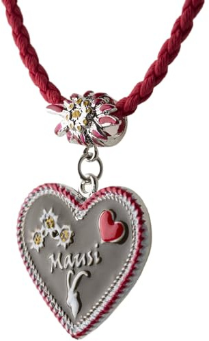 Schöneberger Trachten Couture Trachtenkette Mausi bemaltes Herz mit Edelwess Kette rot oder blau - Trachtenschmuck Dirndl Lederhose