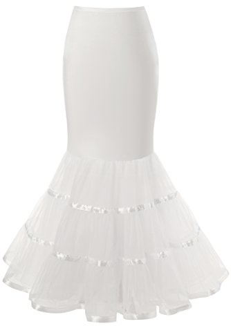 Snowskite Womens 3 Layers Floor Length Trumpet Mermaid Wedding Dress Petticoat, White, L/XL