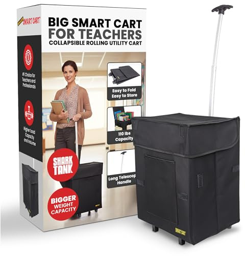 dbest products Bigger Smart Cart, Black Collapsible Rolling Utility Cart Basket Grocery Shopping Teacher Hobby Craft Art