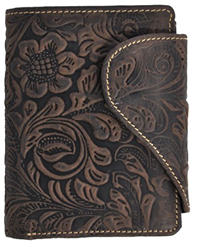 Jockey Club Feminine echt Leder Damen Geldbörse mit Außenriegel ölgeprägtes Vollrindleder Florale Motive, Ranken und Blüten mit RFID Schutz