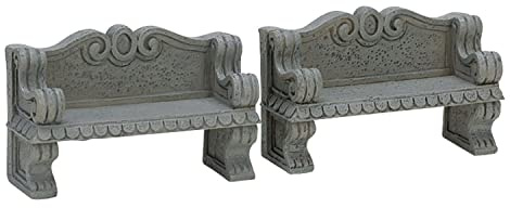 LEMAX Set bestehend aus zwei „Stone Bench“-Bänken aus Polyresin, H3,6 cm