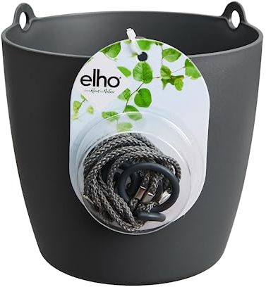 Elho Brussels Suspension 18 - Pot De Fleurs pour Intérieur - Plastique 100% recyclé - Ø 18.3 x H 18.0 cm - Noir/Anthracite