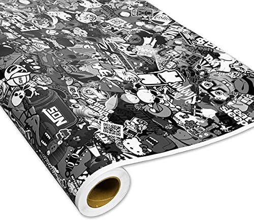 Auto-Dress Stickerbomb Auto-Folie mit Luftkanal-Technik für 3D Car-Wrapping (100x150cm, Design: Sponge, Farbe: Schwarz-Weiß, Finish: Glanz)