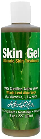 Aloe Life – Skin Gel & Herbs Ultimate Skin Treatment, 99% Certified Organic Whole Leaf Aloe Vera, Vitamins C, A, & E, Head-to-Toe Skin Care Support for the Whole Family, Fragrance-Free (8 oz)