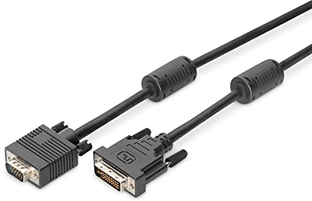 DIGITUS DVI adapter cable, DVI(24+5) - HD15, 2x ferrit M/M, 2.0m, DVI-I Dual Link, nero