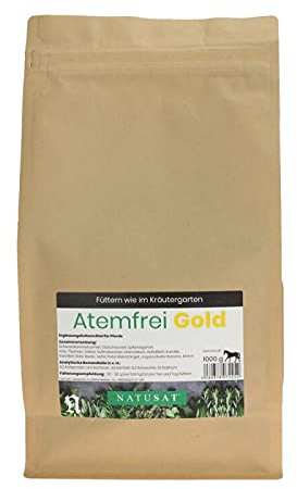 NATUSAT Kräutermischung Atemfrei Gold - mit Schwarzkümmelsamen, Bronchialkräuter, schonend getrocknet für Pferde (1000 g)
