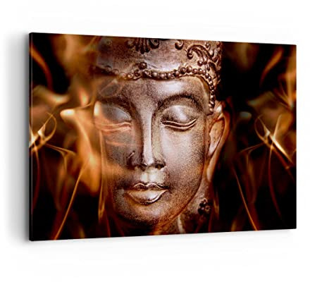 Wandbilder Dekoration Wohnzimmer Buddha Statue Geheimnis Bilder auf Leinwand 120x80cm Leinwandbild Schlafzimmer Küche Deko Wand Kunstdruck Art Groß XXL Wanddeko Bild Wall Decor Canvas AA120x80-2620