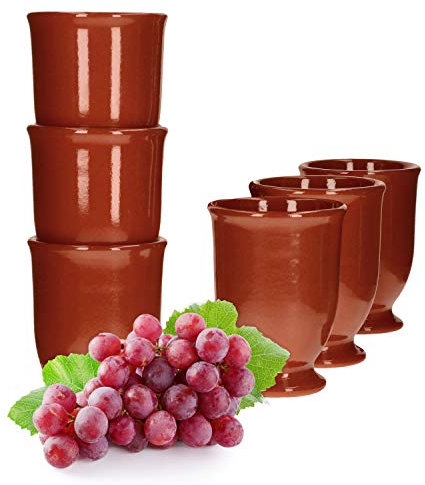 MamboCat Lot de 6 gobelets en argile entièrement émaillés 175 ml Méditerranéen Fait à la main Met-Pott Tasse en argile Antique/Vintage