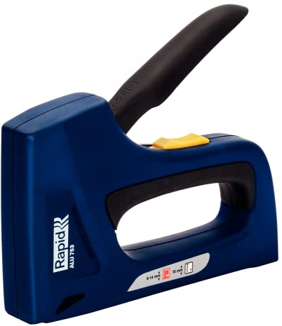 Rapid Handtacker ALU753 aus Aluminium für Typ 53 Klammern & Typ 8 Nägel | Für Holz & Stoffe; Typ 53 (6-14 mm); Typ 8 (15 mm); robustes Aluminiumgehäuse; 2-Stufen-Schlagkraftregelung; rückschlagfrei