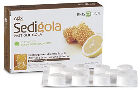 BIOS LINE Pastiglie Gola, Protezione e Idratazione Gola, Allevia Sensazione di Dolore, con Propoli e Semi di Pompelmo, 20 Pastiglie Gusto Miele e Eucalipto