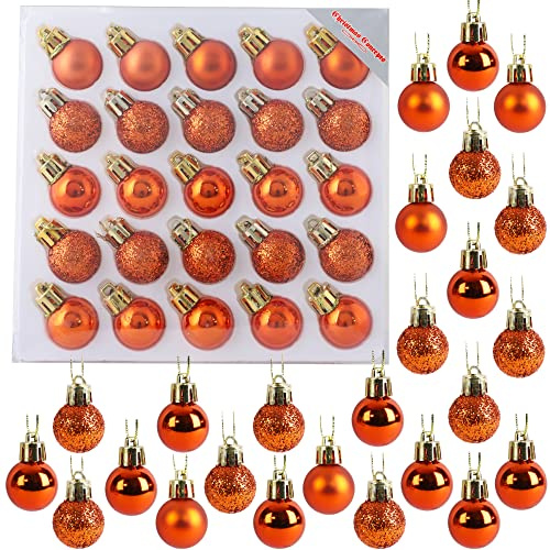 Christmas Concepts® Pack of 25-25mm Mini Christmas Tree Baubles - Shiny, Matte & Glitter Decorated Ornaments (Copper)
