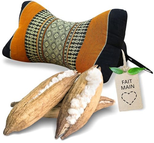 Livasia Coussin appuie-Nuque Coussin os - Ø 15x32cm - Coussin cale-Nuque en Forme d’os, Coussin de Sofa, Coussin de Lecture kapok, Jardin Balcon, Coussin de Voyage Fait Main (Noir/Orange)