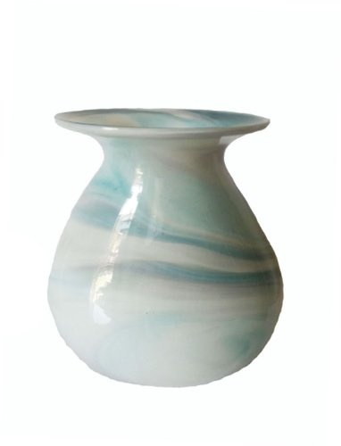 Oberstdorfer Glashütte Vase boxbeutelform farbige Glasvase türkis Weiss marmoriert dekorative Kristallglas Blumenvase mundgeblasen Höhe ca. 21 cm