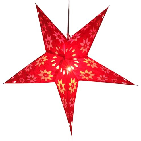Faltbarer Advents Papierstern, 60 cm, hochwertig, Adonis rot | Handgefertigter Papierstern mit Silberbronze, stimmungsvolle Deko, TÜV geprüft, einfache Montage.