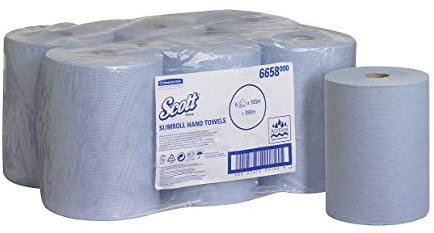 Scott Slimroll Toallas Secamanos de Papel 6658, 1 Capa, Suave y Resistente, 6 Rollos x 165 metros de Papel Azul (990 m total)