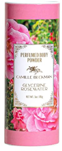 Glycerine Rosewater Scented Talc-Free Body Powder, Perfumed Dusting Powder, Camille Beckman, 3 Ounce