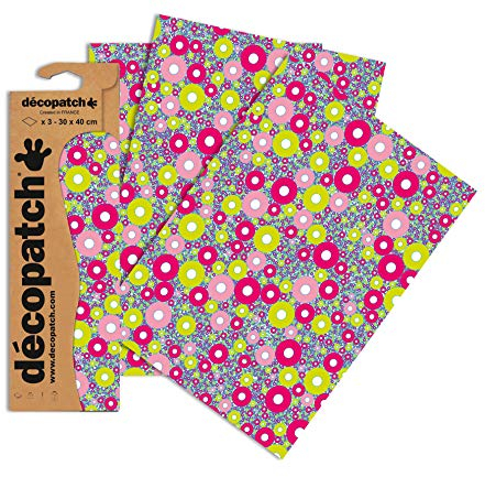 Decopatch Papier No. 552 (grün pink Kreise, 395 x 298 mm) 3er Pack