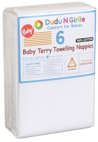 Washable Nappies – Reusable Wipes Cloth Nappies for Newborn Babies - Face Cloths Baby wash Cloths 60x60cm – Baby Essentials 100% Cotton Terry Nappies. Pack of 6
