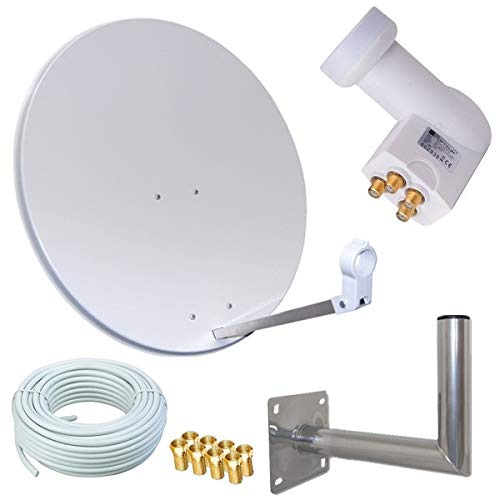 netshop 25 HD Sat Anlage 80cm Spiegel + Opticum Quad LNB für 4 Teilnehmer + 50m Kabel + 40cm Wandhalter (3 Farben wählbar)