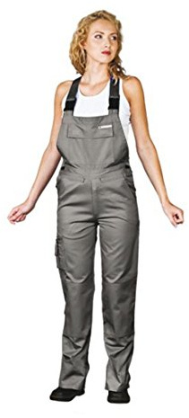 RAWPOL Damen-Schutzlatzhose mit Taschen verstellbare Taille Arbeitshose mit Taschen für Knieschützer Polyester Baumwolle 50 Grau/Stahl