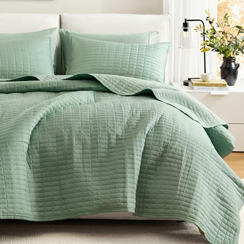 Comfort Spaces Coverlet Sets, Microfiber, Sage Green, Quilt Full/Queen(90x90)