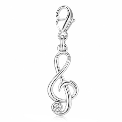 CLEVER SCHMUCK Notenschlüssel Anhänger Silber 18mm glänzend mit Zirkoniastein STERLING 925 Musiker Schmuck in Geschenkfaltbox