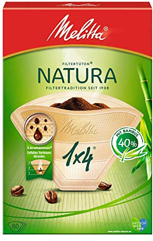 Melitta Filtertüten Natura 1x4, 3 Aromazonen, Bambus, Naturbraun, 80 Stück