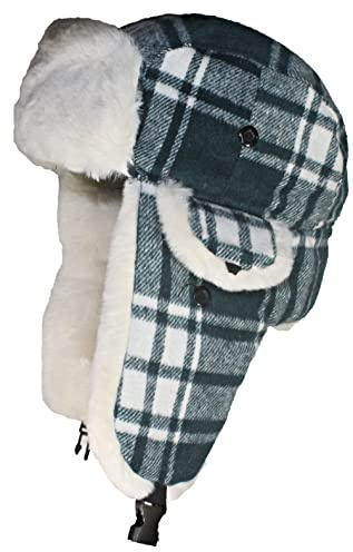 Best Winter Hats Big Kids Quality Madras Plaid Russian/Trapper Hat W/Faux Fur (One Size) - Green