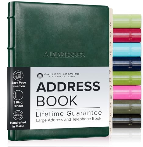 Gallery Leather Adressbuch, Leder, nachfüllbar, 22,9 x 17,8 cm, Acadia Green