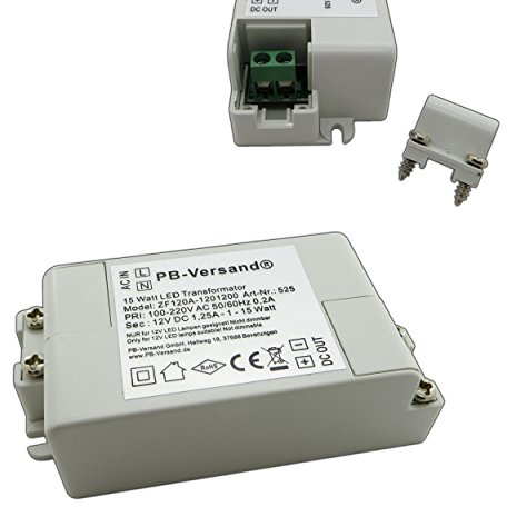 LED Trafo 15 Watt 12V DC Gleichspannung Netzteil Treiber Transformator Driver Niedervolt LED-Transformator klein & flach - ohne Mindestlast