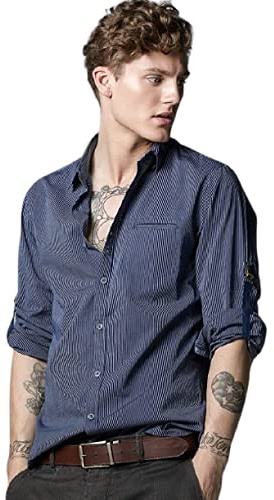 Salsa - Camicia a Manica Lunga con Strisce e gomitiere in Chambray - Uomo - Blu, blu
