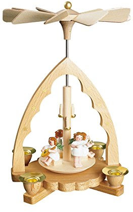 Richard Glässer Seiffen Pirámide de navidad ángel músico, 19 cm. de alto, original de los Montes Metálicos (Erzgebirge) hecho por la empresa Richard Glaesser del pueblo de Seiffen