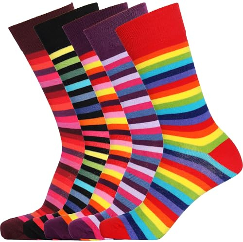 Mysocks Men Socks 5 Pairs Multipack Mid Calf Casual Dress Patterned Seamless Toe Colourful Cotton Crew Socks - MS50, 7-11