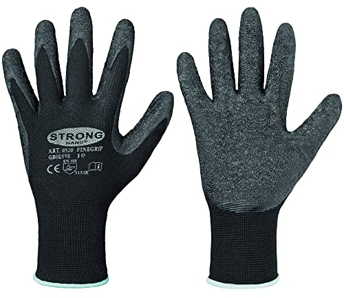 12 pairs of strong hand work gloves with latex coating, black, Größe 8 (12er Pack)
