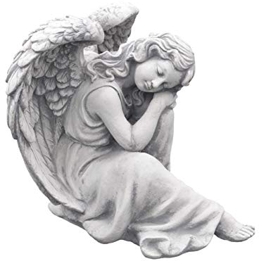 gartendekoparadies.de Schlafender Engel, Steinfigur H. 25 cm, 6 kg, Grau, frostsicher aus Steinguss für Außenbereich