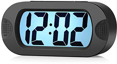 Plumeet Kids Alarm Clock Large Digital LCD Travel Alarm Clocks with Snooze and Night Light - Ascending Sound and Handheld Size - Best Gift for Kids (Black)