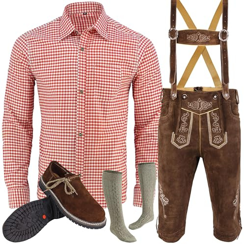 Speed4allkinds Herren Trachten Lederhose Inkl. Hosen Träger Größe 46-62 Trachten Set Hose,Hemd,Schuhe,Socken Neu (54)
