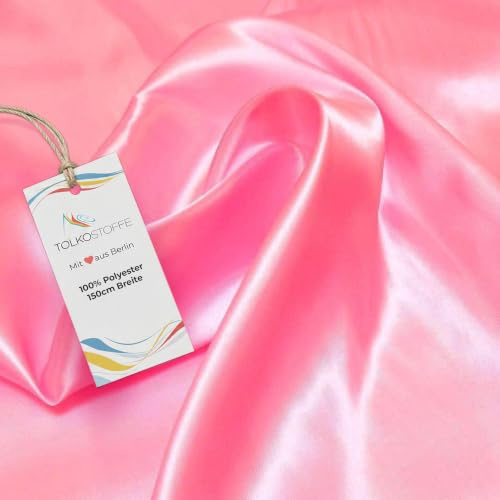 TOLKO 1m Glanz Satin Stoff Meterware als Modestoff Dekostoff Kostümstoff Gardinenstoff Vorhangstoff Hochzeitsstoff | Glitzer Satinstoffe zum Nähen Dekorieren | Nähstoffe 150cm breit (Rosa)