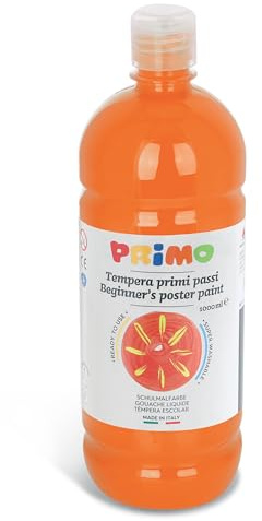 PRIMO Skolmålarfärg Tempera färg för barn | 1 000 ml flaska med doseringslås | målning, hantverk | stort färgurval | klar att användas för skola och hem (orange)