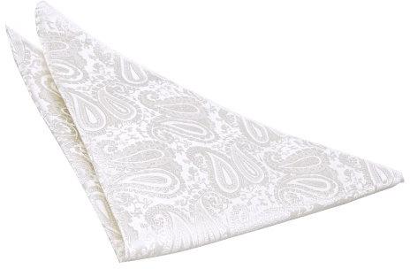 DQT Mens Paisley Floral Jacquard Pocket Square - Wedding, Business & Formal Suit Handkerchief - Ivory